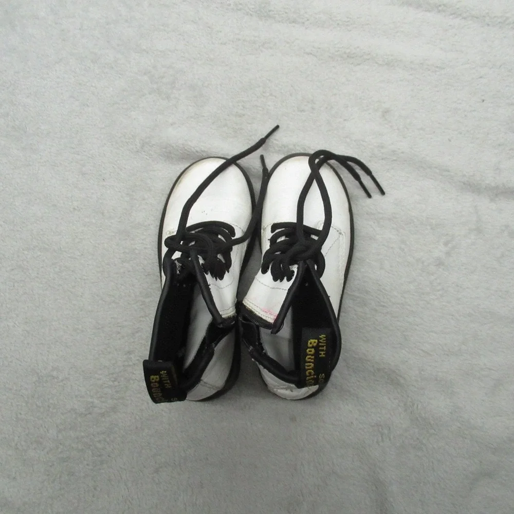 Dr. Martens Kids 11 Combat Boots White‎ Leather Side Zip Lace Up AirWair Classic